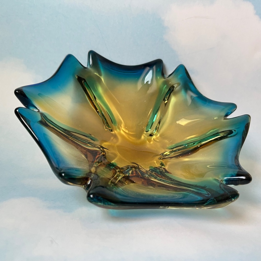 VINTAGE Dish Art Glass Art Deco Green Gold - Picture 9 of 10